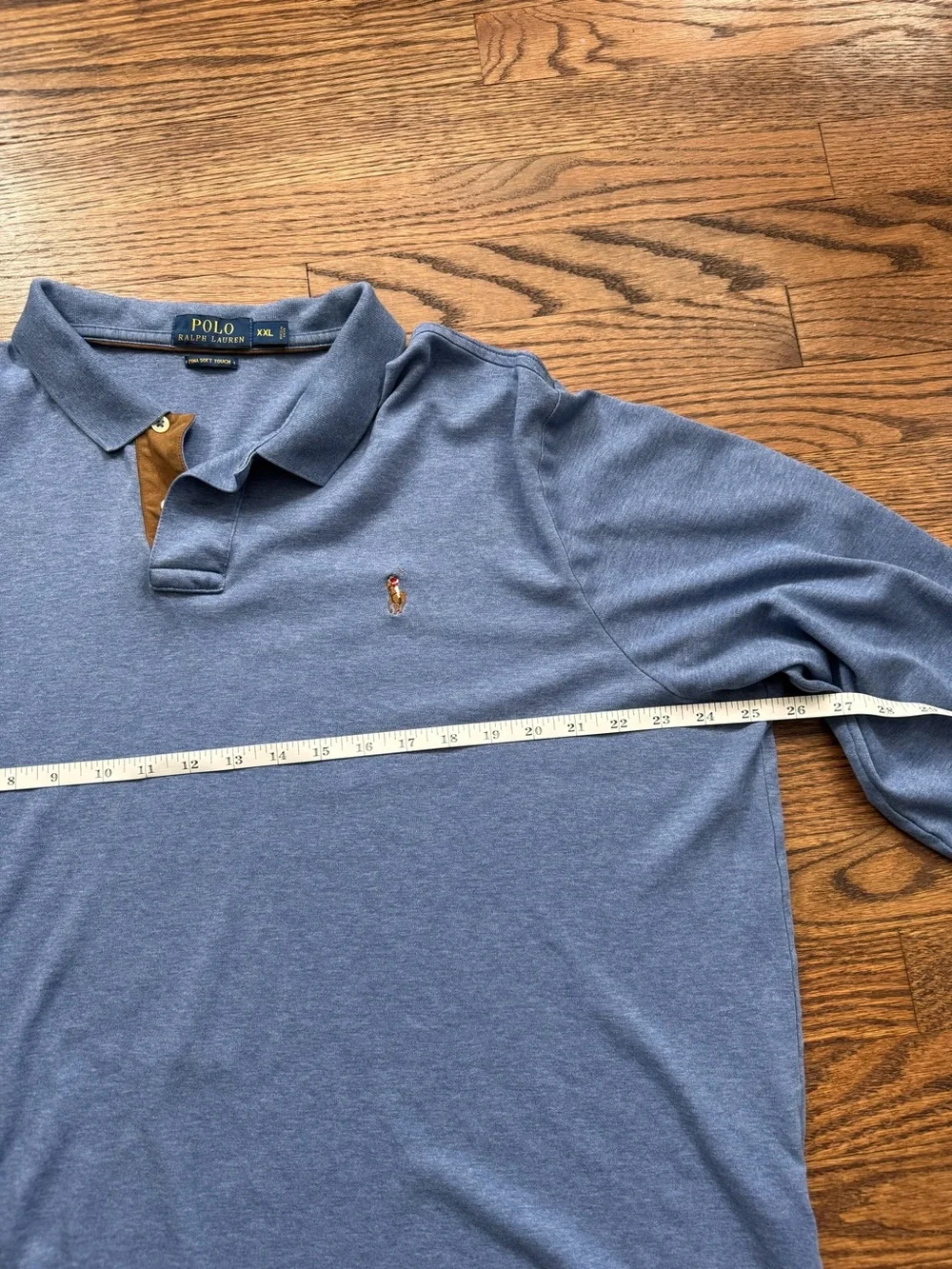 Ralph Lauren Men’s Long Sleeve Polo - Light Blue with Tan Accent